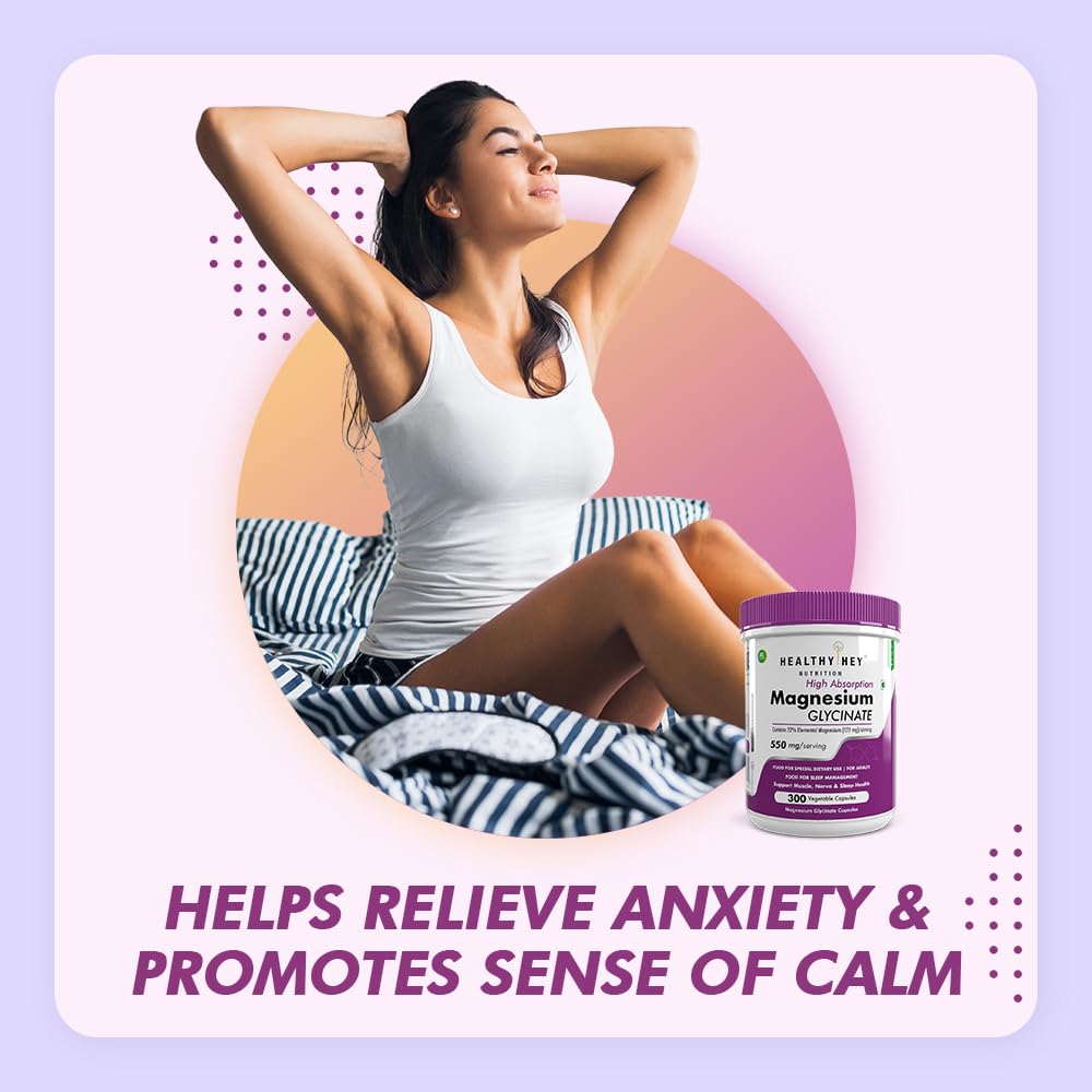 HealthyHey Nutrition Magnesium Glycinate High Absorption for Sleep, Cramps, & Nerves Health - 90 Vegetable Capsules