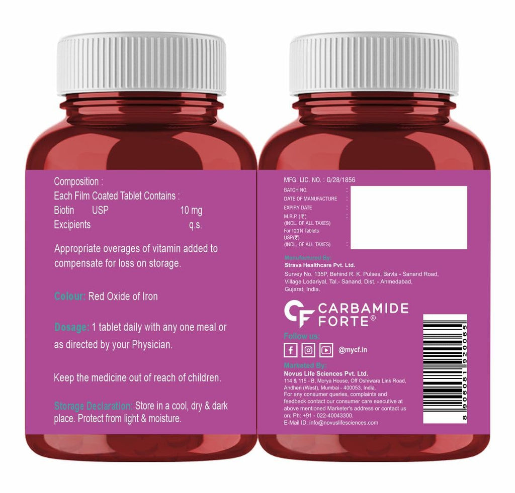 Carbamide Forte Biotin Tablets for Hair Growth | Biotin Supplement 10000 mcg | Hair Supplements for Women & Men | 120 Hair Growth Tablets - 4 Months Supply