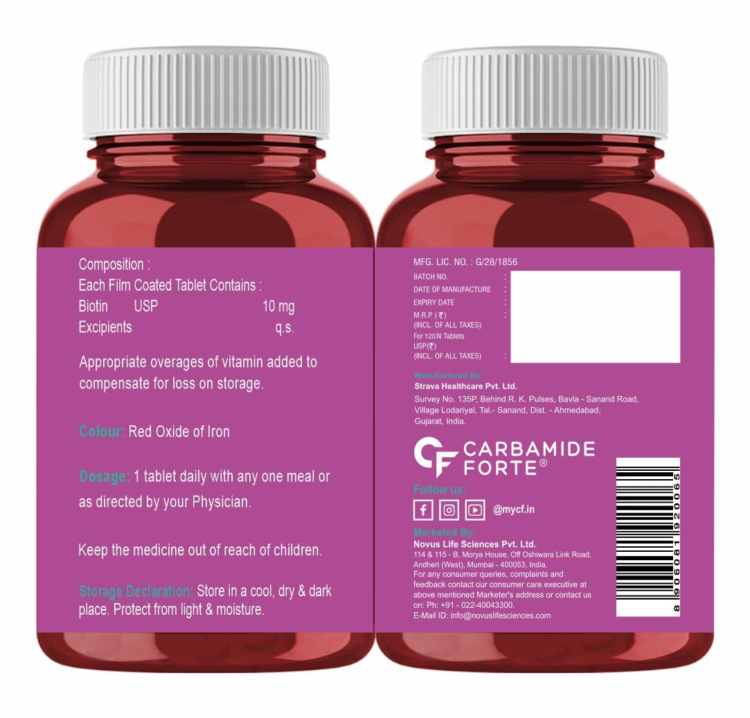 Carbamide Forte Biotin Tablets for Hair Growth | Biotin Supplement 10000 mcg | Hair Supplements for Women & Men | 120 Hair Growth Tablets - 4 Months Supply