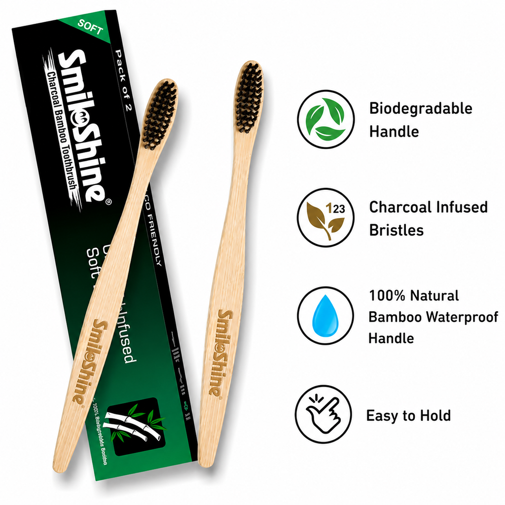 CHARCOAL BAMBOO TOOTHBRUSH & TEETH WHITENING TOOTHPASTE