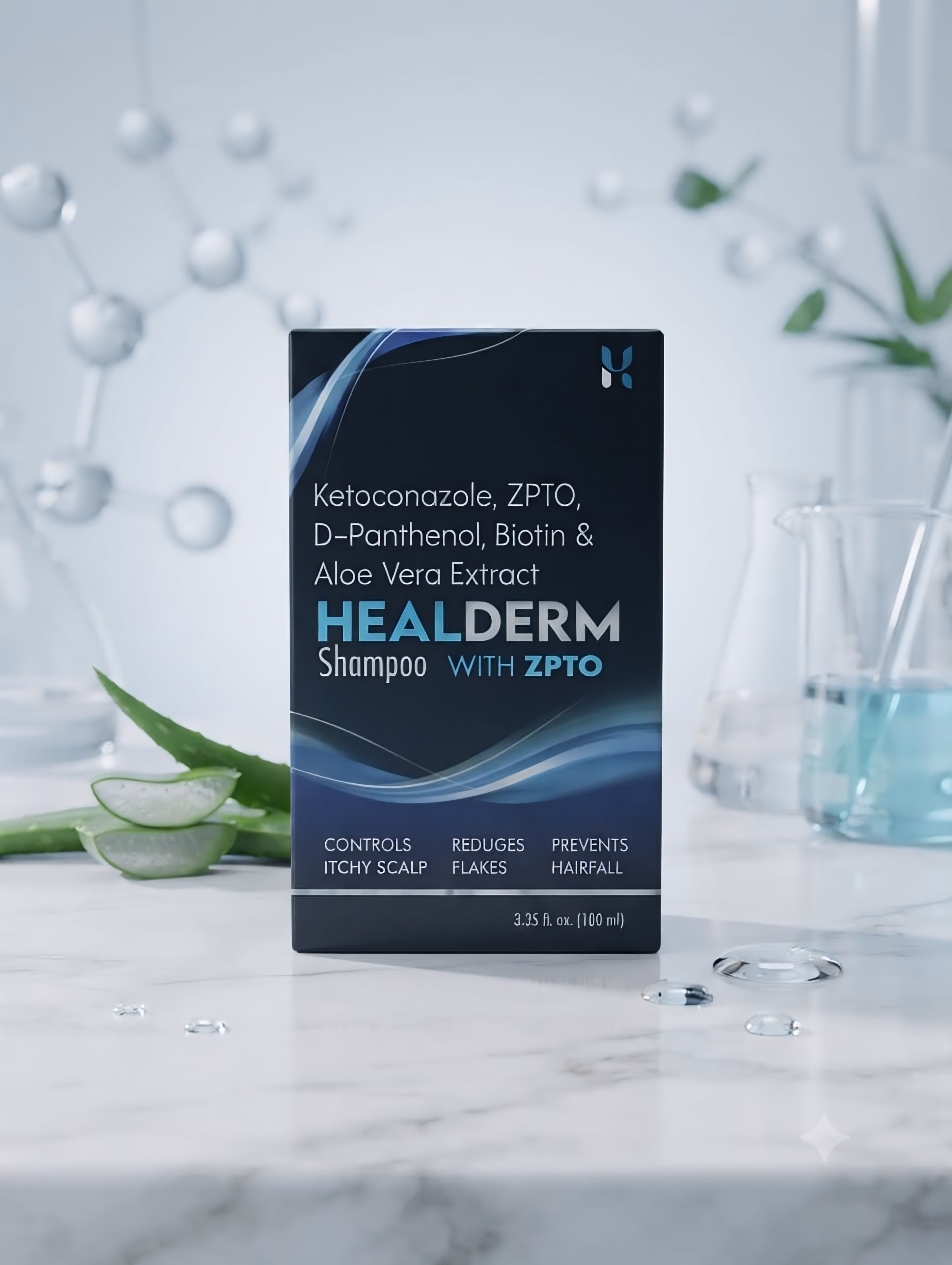 Healderm Ketoconazole & ZPTO Shampoo | Anti-Dandruff Shampoo with Biotin, D-Panthenol & Aloe Vera